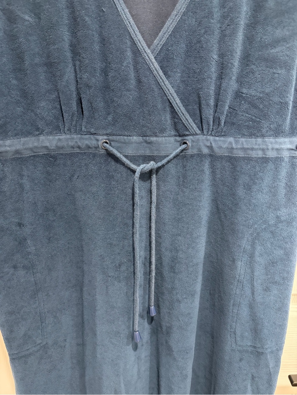 Penningtons Women’s Navy Blue Terry Cloth Dress V-Neck Design Drawstring Waist - Picture 4 of 10
